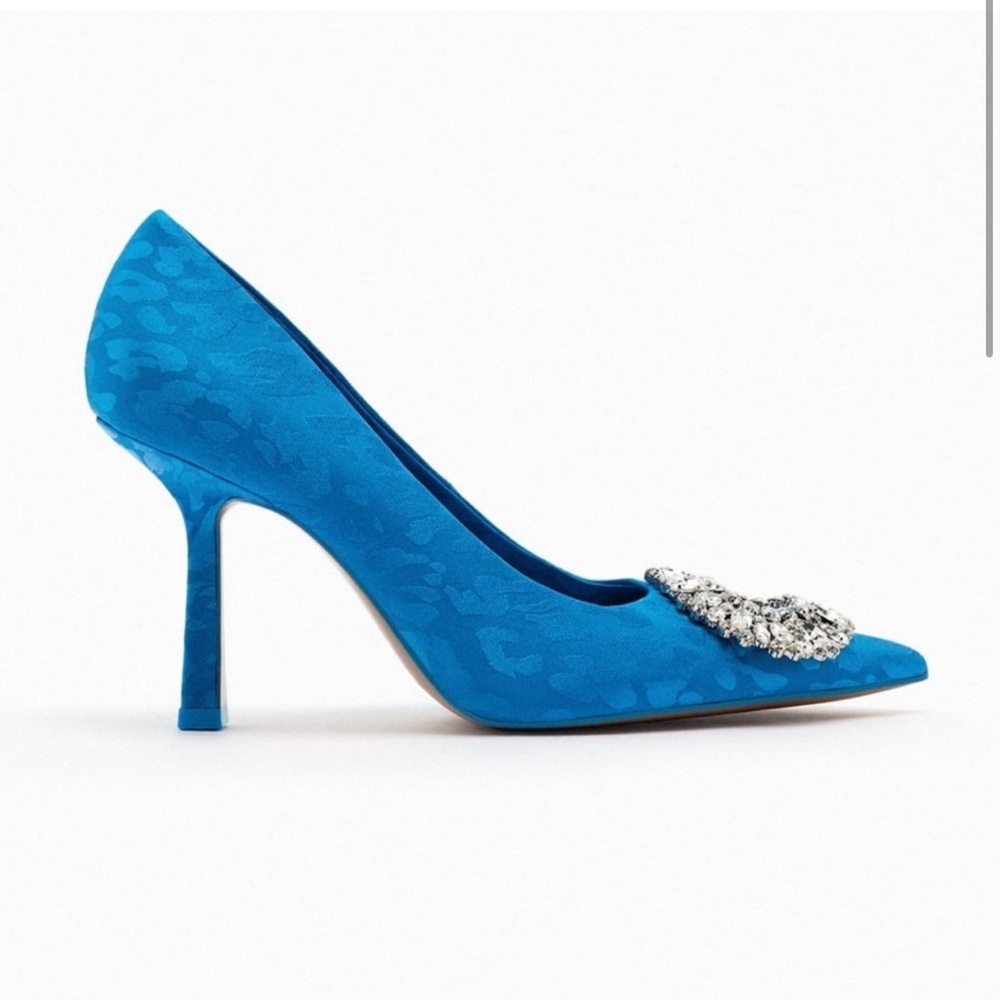 Zara Blue Animal Print Heels with Rhinestone Embellishment - Picture 12 of 14
